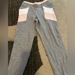 Grey sweatpants with pink and white stripes size 10/12